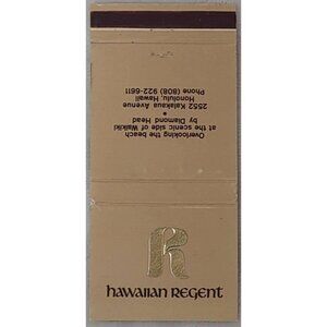 Vintage Hawaiian Regent Waikiki Honolulu Hawaii Matchbook Cover